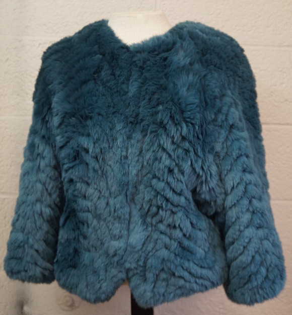 Barneys New York Jackets & Blazers - Barneys New York Teal Real Rabbit Fur Jacket Cropped Jagger Luxury Coat Size S